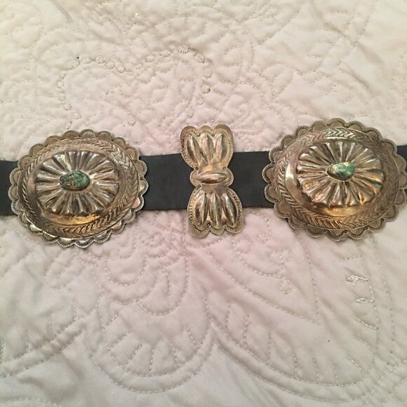 Vintage 1960s Navajo Sterling Stamped Domed Handmade 11 Pc Concho Belt Turquoise - Picture 7 of 12
